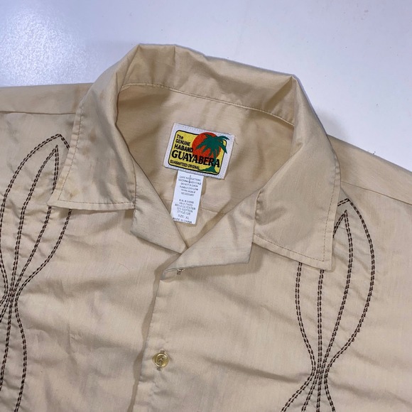 Genuine Haband Guayabera XL Shirt Beige Short Sleeve Cuban Camp Button Down - Picture 1 of 6